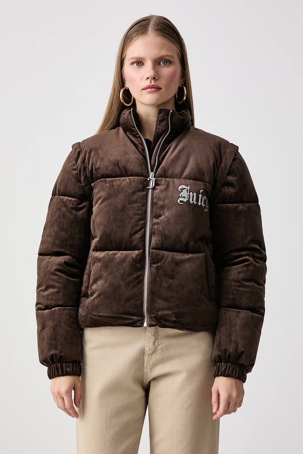 Стьобана куртка жіноча Juicy Couture MARGO DIAMANTE CONVERTIBLE GILET колір коричневий