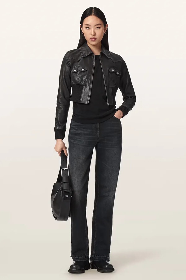 Коротка куртка жіноча шкіряна AllSaints LENA колір чорний фото 2