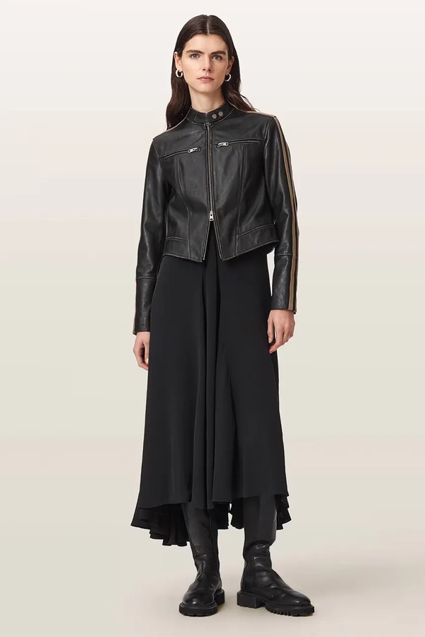 Коротка куртка жіноча шкіряна AllSaints TIGGY LEATHER JACKET колір чорний фото 4