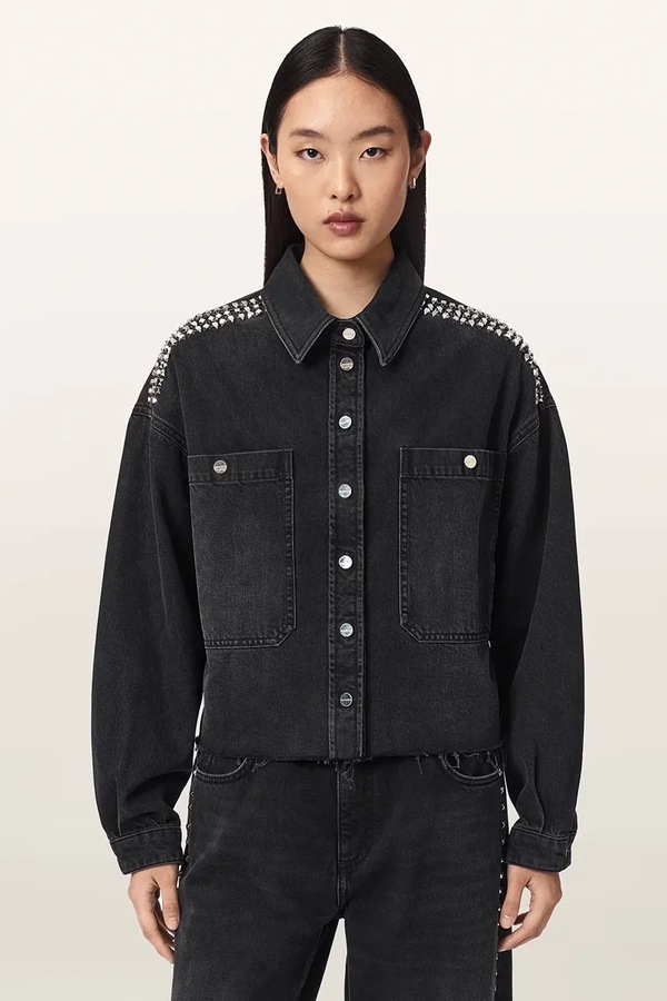 Коротка куртка жіноча джинсова AllSaints NICKY колір чорний