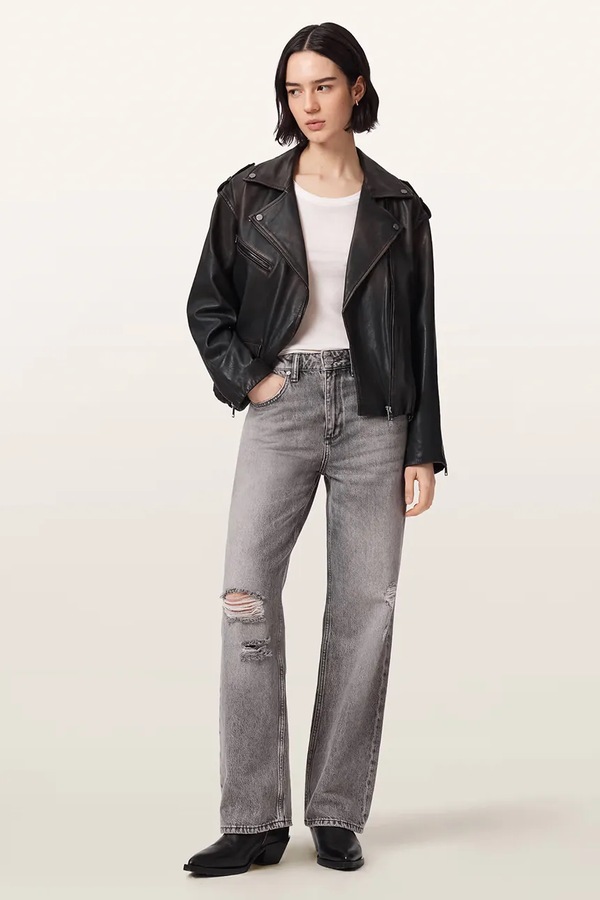 Коротка куртка жіноча шкіряна AllSaints SAMINA колір чорний фото 2