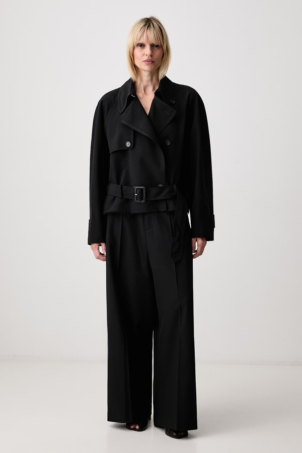 Короткий тренч жіночий з вовною MM6 Maison Margiela колір чорний фото 2
