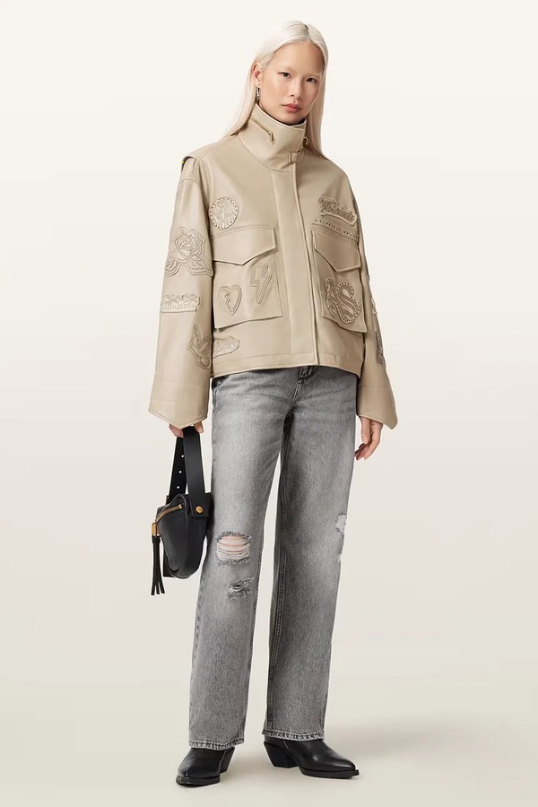 Шкіряна жіноча AllSaints CLAY колір бежевий фото 4