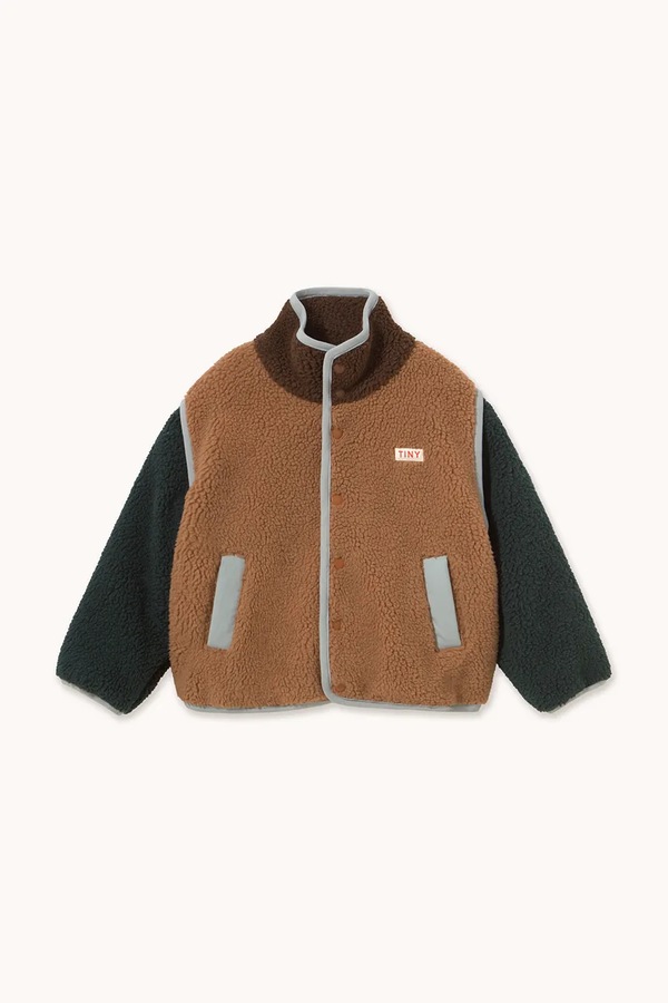 Кофта на застібці дитяча флісова Tinycottons COLOR BLOCK SHERPA JACKET колір коричневий