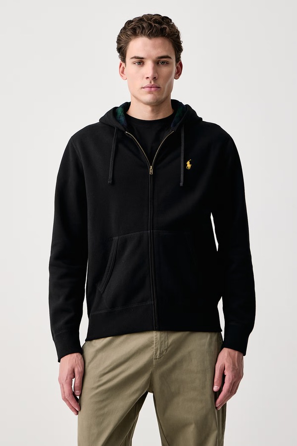 Кофта на застібці з капюшоном чоловіча з бавовною Polo Ralph Lauren колір чорний