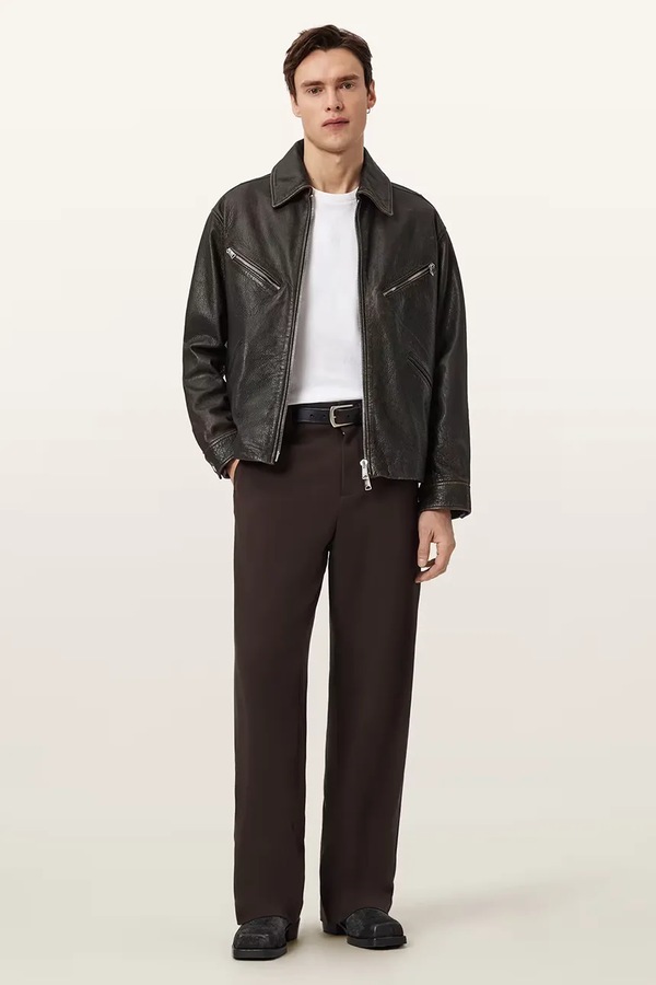 Куртка чоловіча шкіряна AllSaints STARDAY колір сірий фото 2
