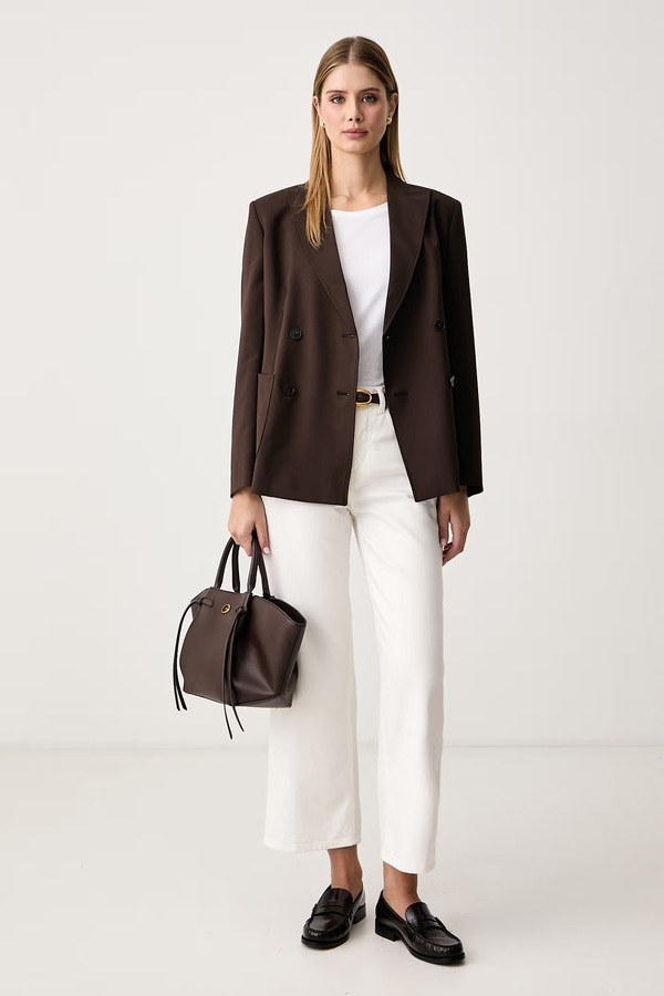 Двобортний піджак жіночий вовняний Weekend Max Mara WKDORNATI колір коричневий фото 2
