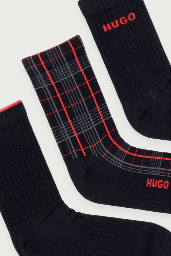 Носки мужские с хлопком 3P QS RIB CHECK 3 шт. HUGO цвет черный