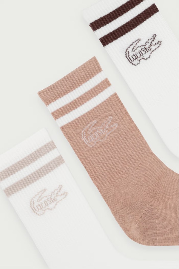 Шкарпетки з бавовною 3 шт. Lacoste колір бежевий