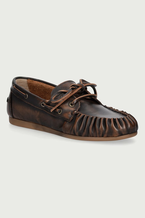 Мокасини жіночі шкіряні Posa Boat Loafer Wrinkle колір коричневий