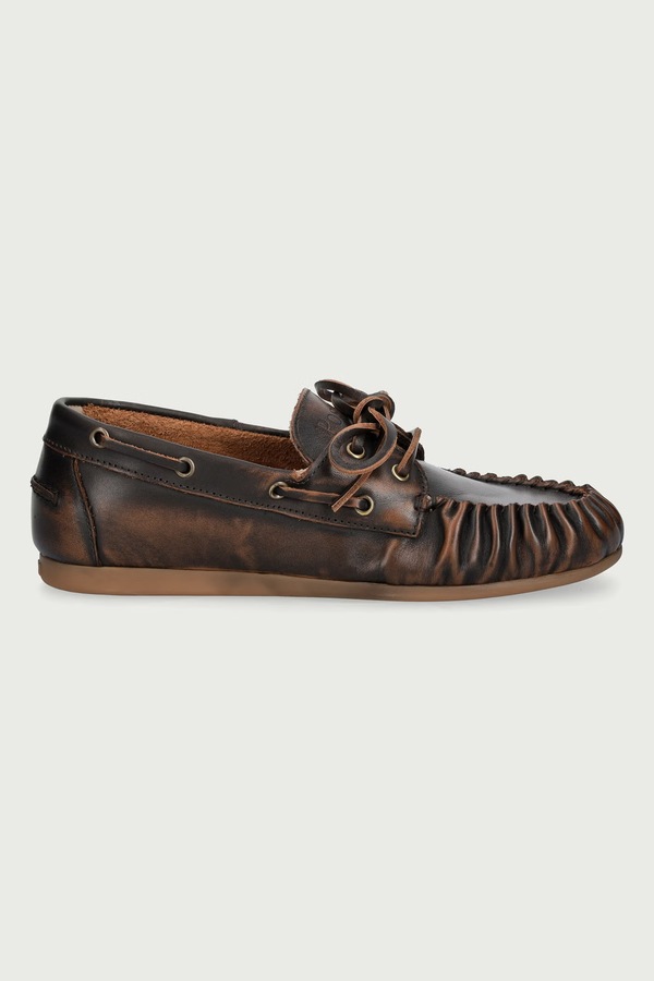 Мокасини жіночі шкіряні Posa Boat Loafer Wrinkle колір коричневий фото 2