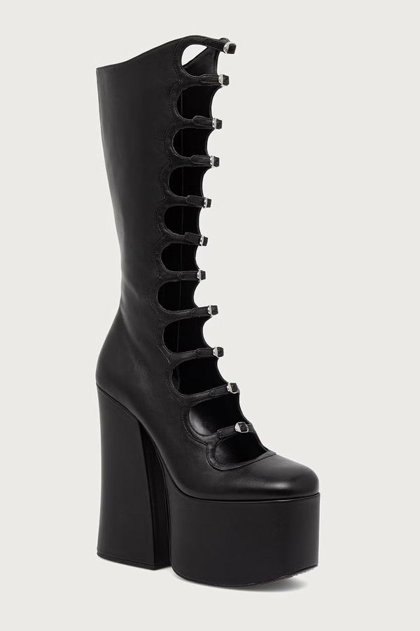Чоботи на каблуку жіночі шкіряні MARC JACOBS THE KIKI KNEE HIGH BOOT колір чорний