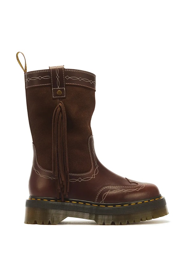 Ботильйони жіночі шкіряні Dr. Martens Fringe Mid колір коричневий