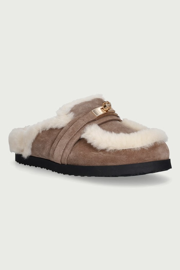 Капці жіночі шкіряні Nokwol Toby Fur Mushroom Suede колір бежевий