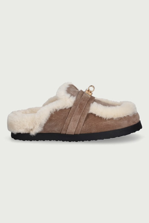 Капці жіночі шкіряні Nokwol Toby Fur Mushroom Suede колір бежевий фото 2