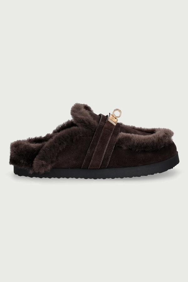 Капці жіночі шкіряні Nokwol Toby Brown Suede Shearling колір коричневий фото 2