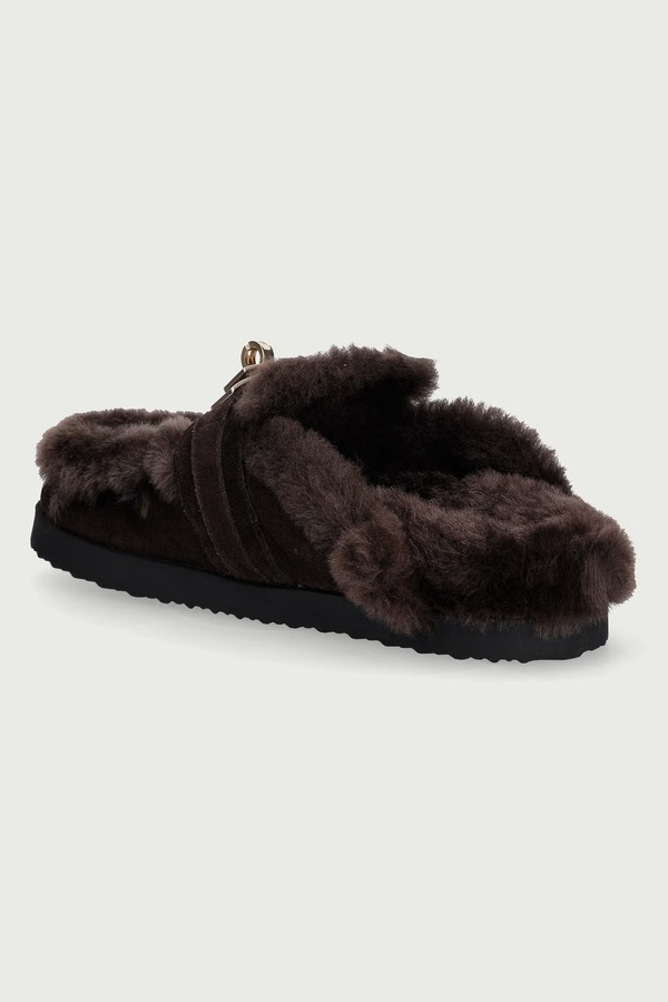 Капці жіночі шкіряні Nokwol Toby Brown Suede Shearling колір коричневий фото 3
