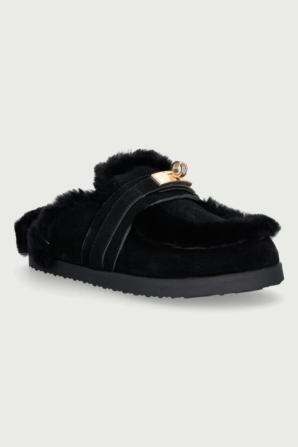 Капці жіночі шкіряні Nokwol Toby Black Suede Shearling колір чорний