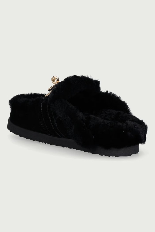 Капці жіночі шкіряні Nokwol Toby Black Suede Shearling колір чорний фото 3