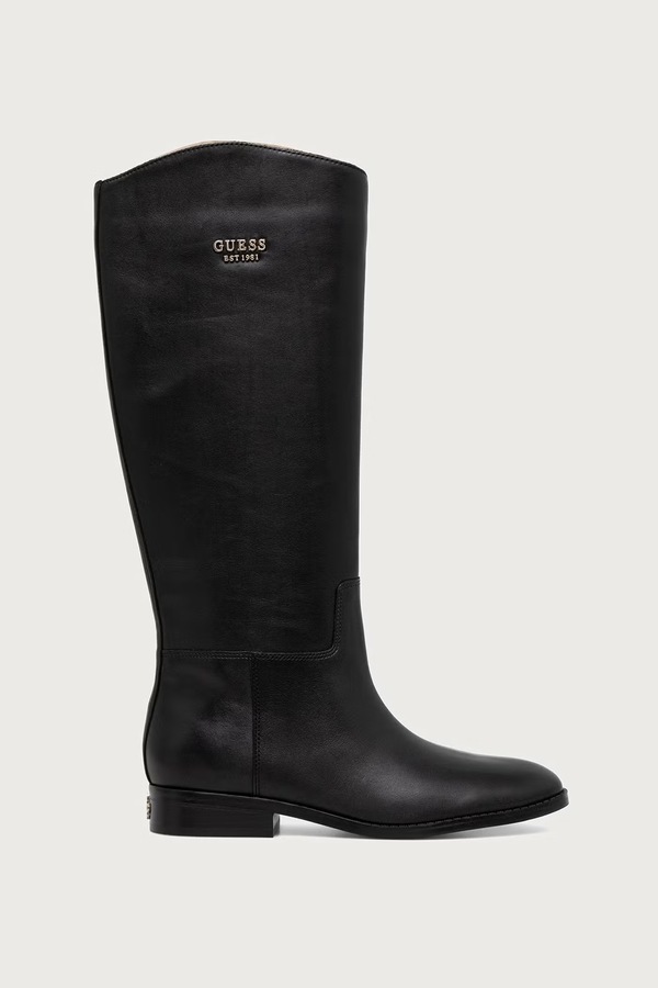Чоботи на пласкому підборі жіночі шкіряні Guess NAURE колір чорний