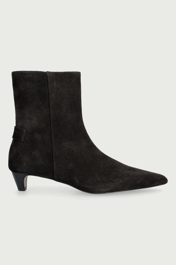 Ботильйони на низькому підборі жіночі замшеві AllSaints Piper Suede Boot колір коричневий