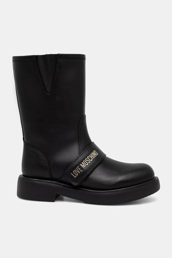 Ботильйони на пласкому підборі жіночі шкіряні Love Moschino колір чорний