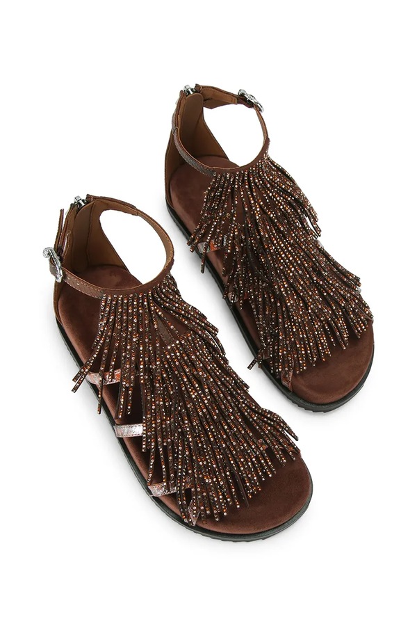 Босоніжки жіночі Kurt Geiger London Fringe Flat Sandal колір коричневий