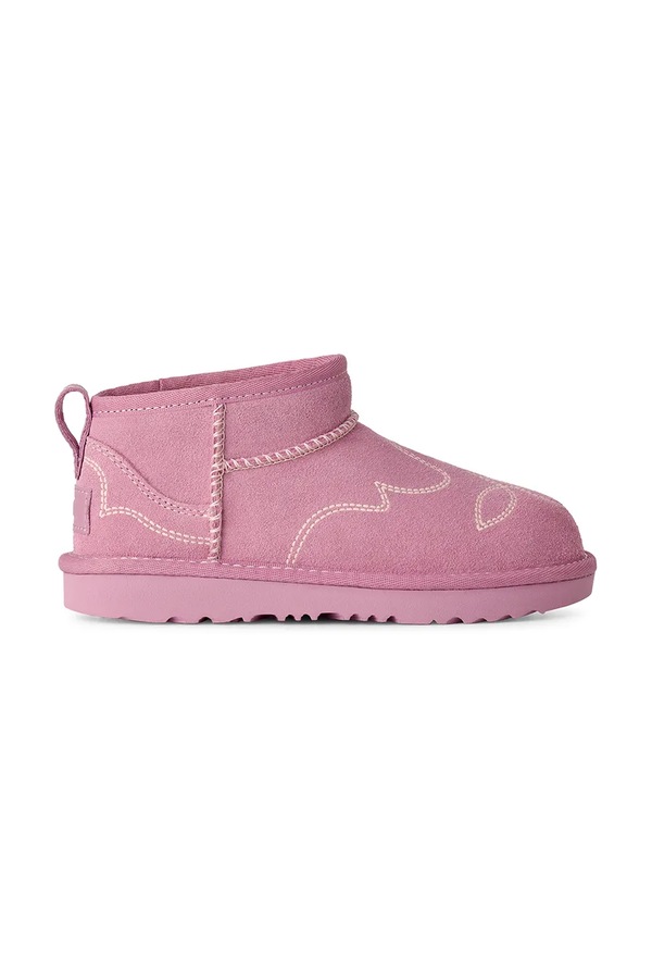 Снігові чоботи дитячі замшеві UGG CLASSIC ULTRA MINWESTERN колір рожевий