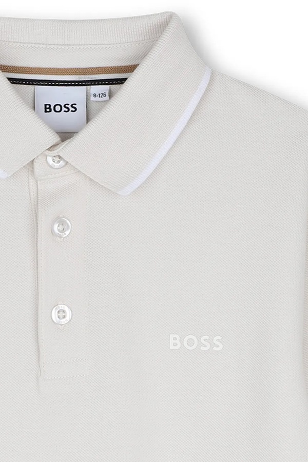 Лонгслів дитячий бавовняний BOSS колір бежевий фото 3