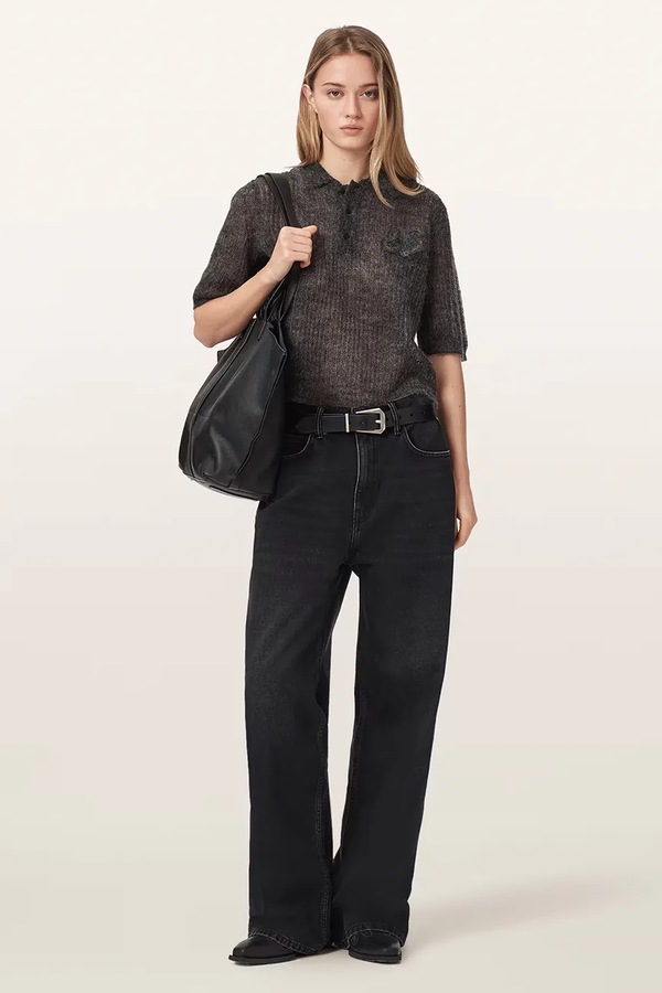 Поло-светр жіночий з вовною AllSaints ANABEL POLO TEE колір сірий фото 2
