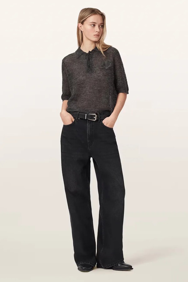 Поло-светр жіночий з вовною AllSaints ANABEL POLO TEE колір сірий фото 4