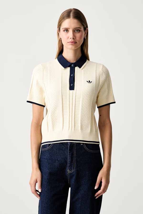 Поло жіноче з віскозою adidas Originals Cable Knit Cali колір жовтий