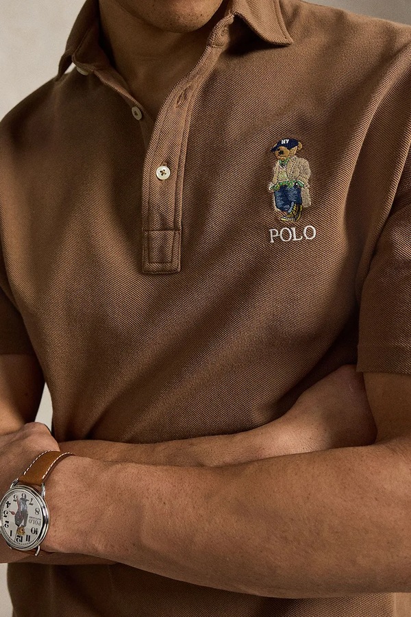 Поло чоловіче бавовняне Polo Ralph Lauren колір коричневий фото 4