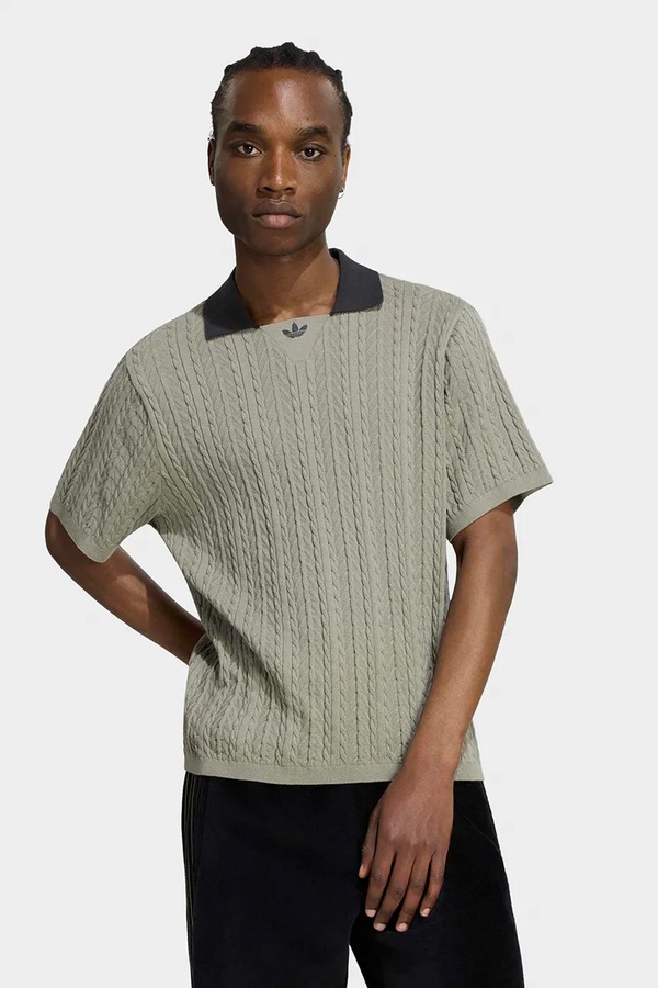 Поло-светр чоловічий бавовняний adidas Originals Cable Knit колір зелений