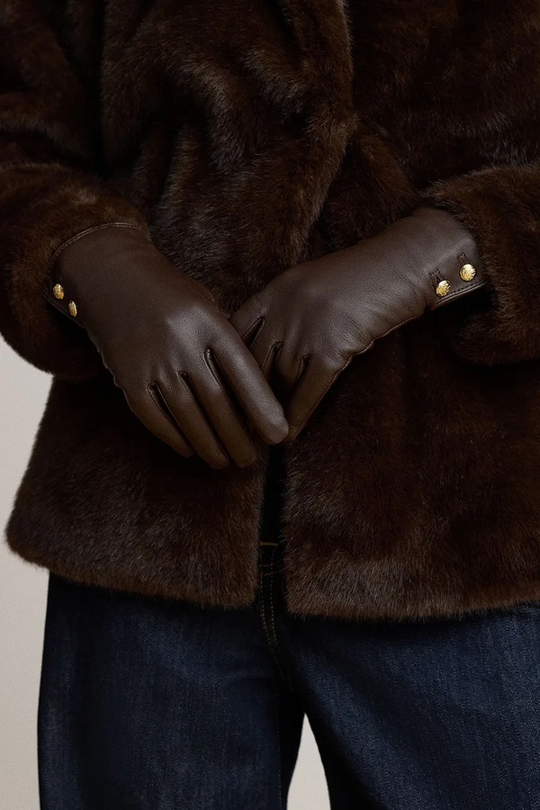 Рукавиці жіночі шкіряні Lauren Ralph Lauren колір коричневий фото 2