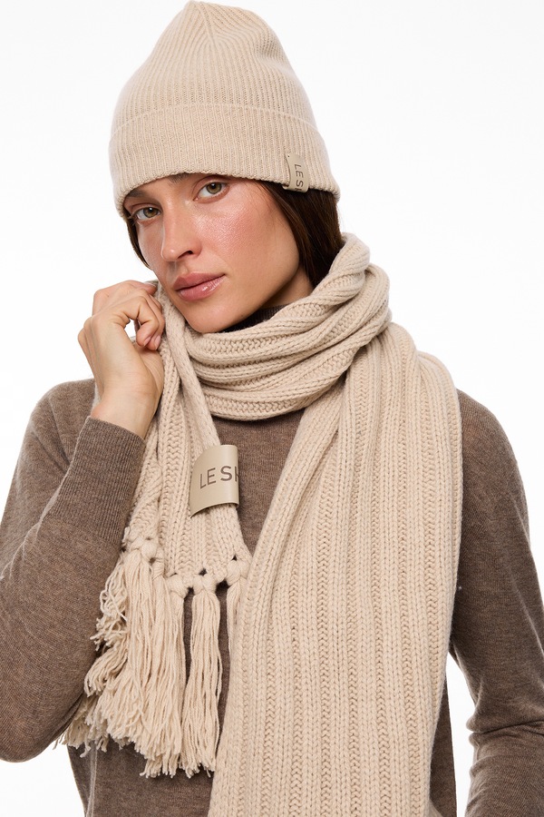 LE SH KA шарф жіночий з додаванням кашеміру LE SH KA headwear Beige Cashnere Scarf колір бежевий фото 2