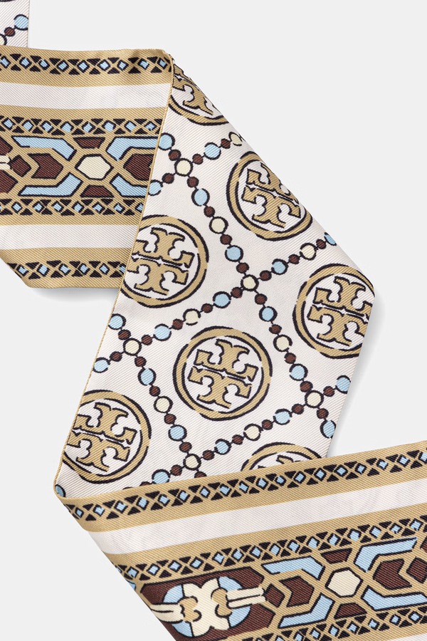 Хустка на шию жіноча шовкова Tory Burch Ribbon колір бежевий