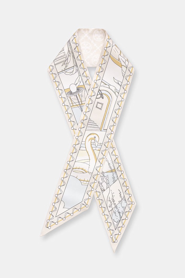 Хустка на шию шовкова Tory Burch Ribbon колір бежевий фото 2