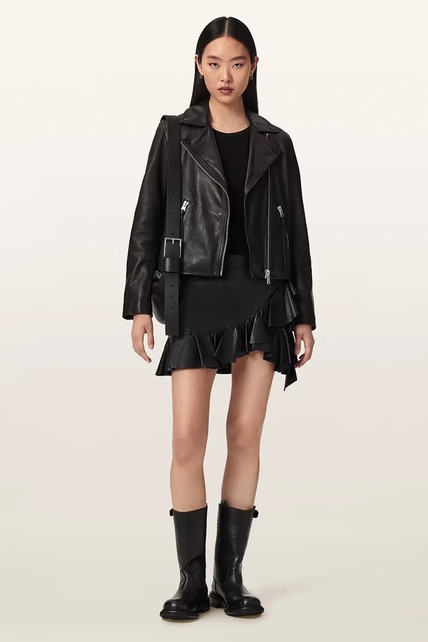 Спідниця шкіряна AllSaints LUANA LEA колір чорний фото 2
