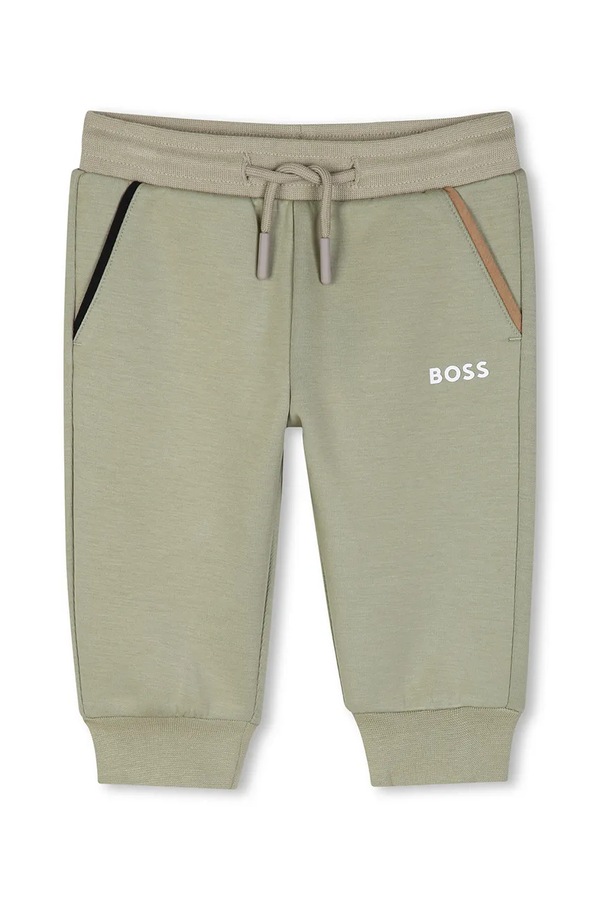 Спортивні штани дитячі з бавовною BOSS колір зелений