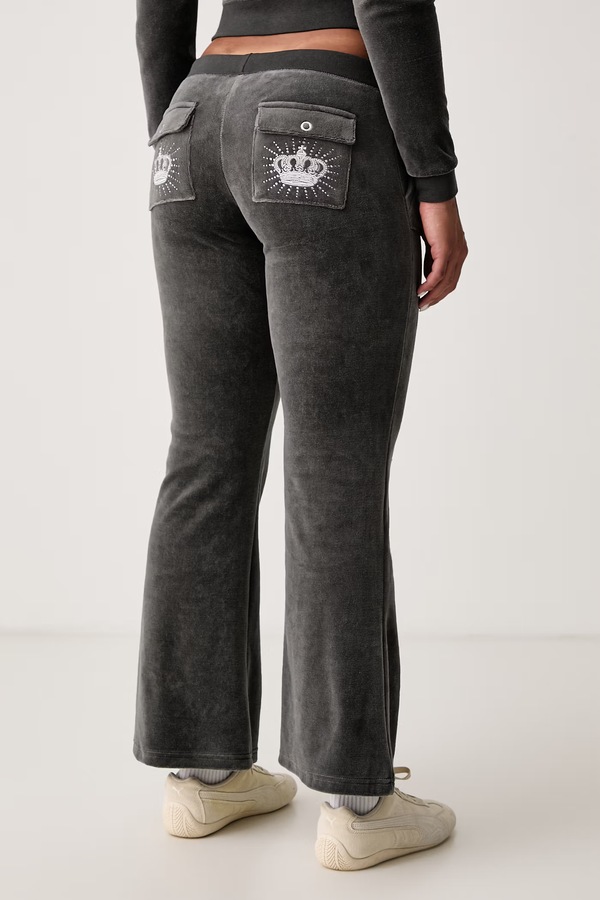 Штани flare жіночі з бавовною Juicy Couture REGAL REBELLE CAISA ULTRA LOW RISE колір зелений фото 3
