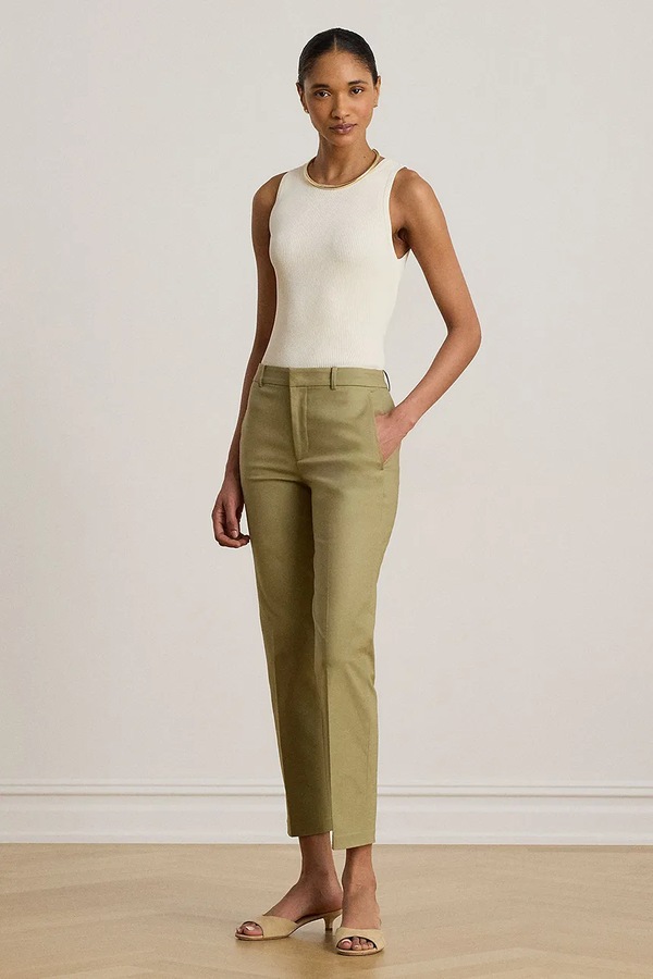 Штани slim fit жіночі бавовняні з еластаном Lauren Ralph Lauren колір зелений фото 2