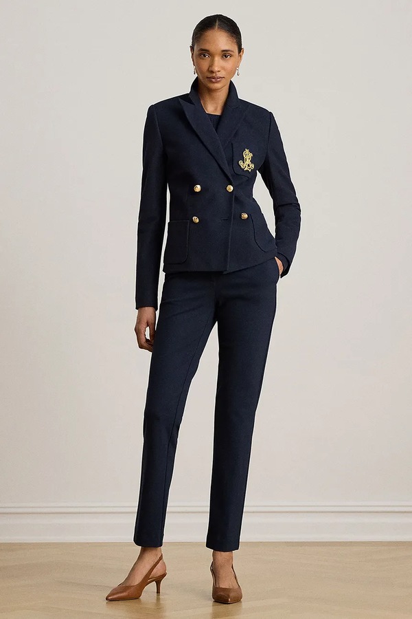 Штани slim fit жіночі з віскозою Lauren Ralph Lauren колір темно-синій фото 2