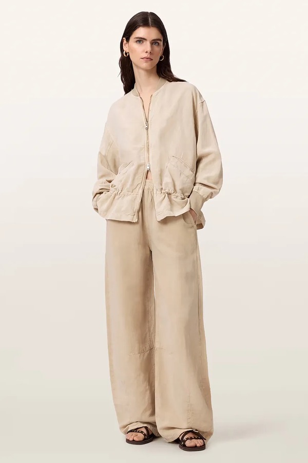 Штани wide leg жіночі з додаванням льону AllSaints JETT колір бежевий фото 2