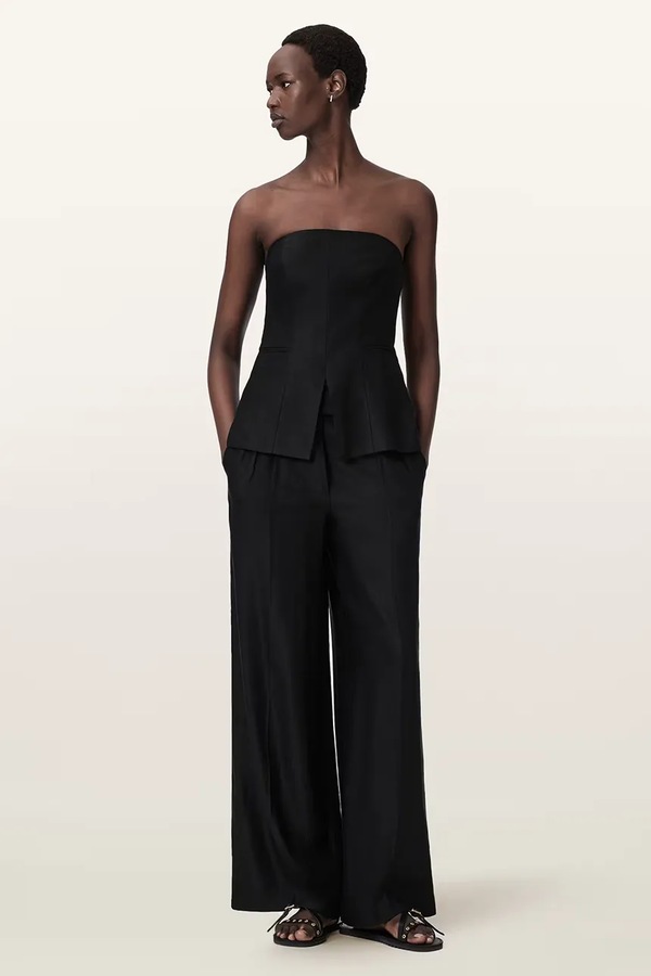 Брюки wide leg женские с льном AllSaints CHARLEY цвет черный фото 2