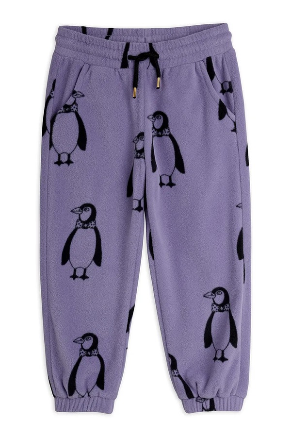 Джоггери дитячі флісові Mini Rodini Penguin колір фіолетовий
