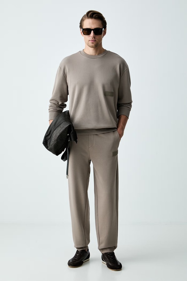 Спортивні штани чоловічі з бавовною BOSS Green JT_Long Pants колір бежевий фото 2