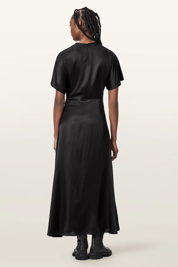 Розкльошена сукня з шовком AllSaints ROSIE колір чорний фото 2