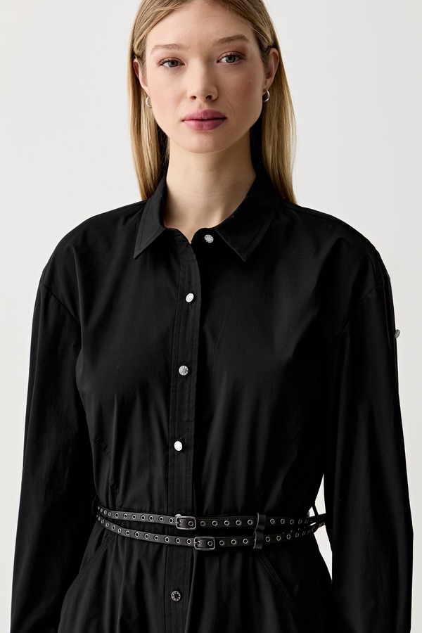 Розкльошена сукня бавовняна з еластаном DKNY колір чорний фото 4