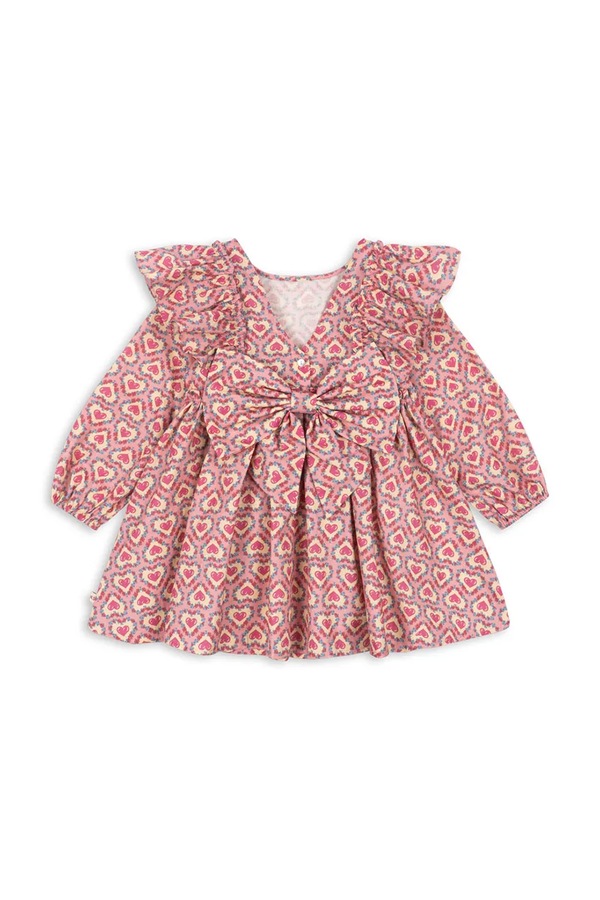 Розкльошена сукня бавовняна Konges Sløjd EVIA LS BOW DRESS GOTS колір рожевий